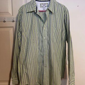 Mens Club Room Slim Fit Button Down Shirt Green Blue Stripe Size X-Large